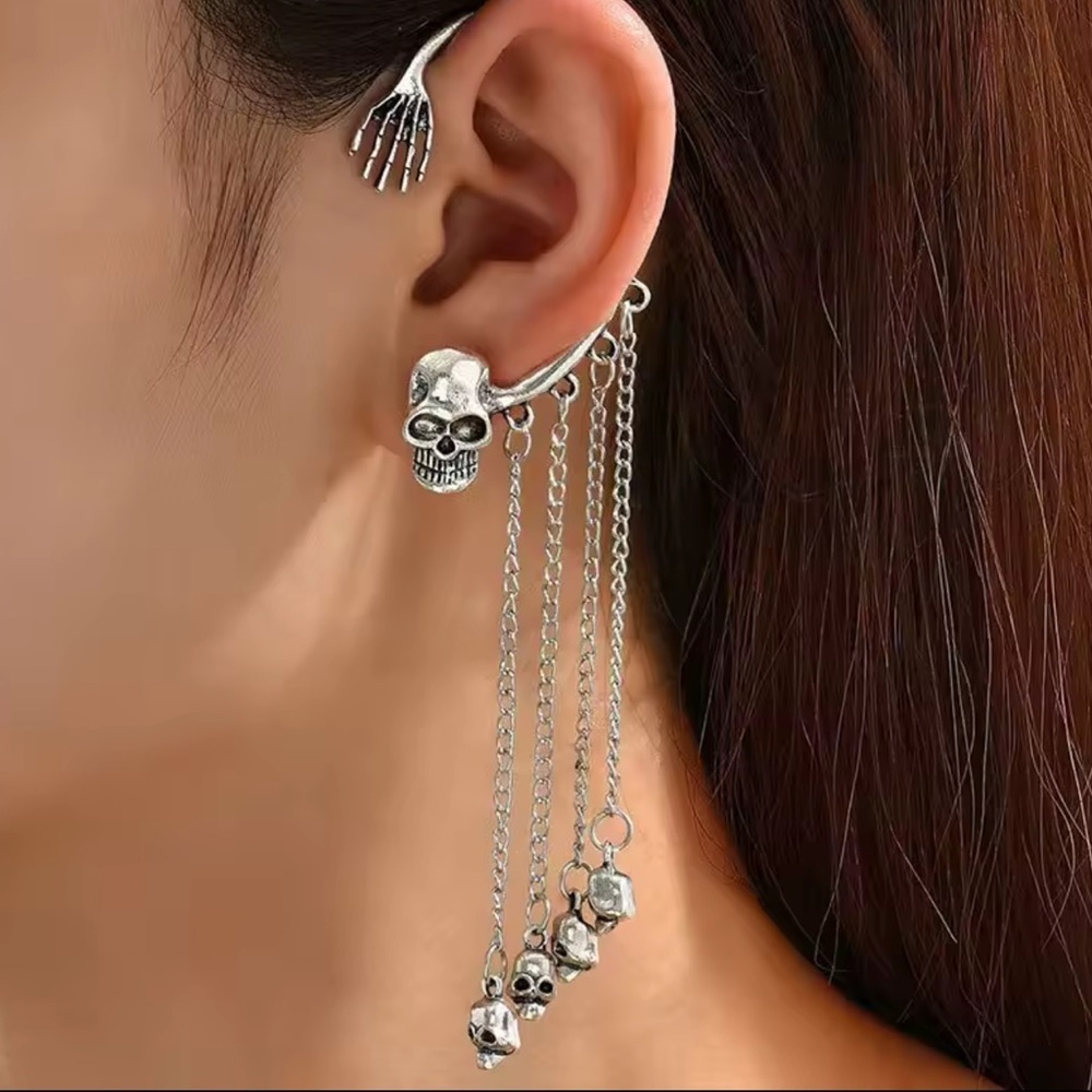 Skeleton Hand & Skull Dangle Earring